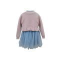 Autumn Winter Chinese Style Patchwork Mesh Skirt Buckle Kids Baby Girl Sweater Dress